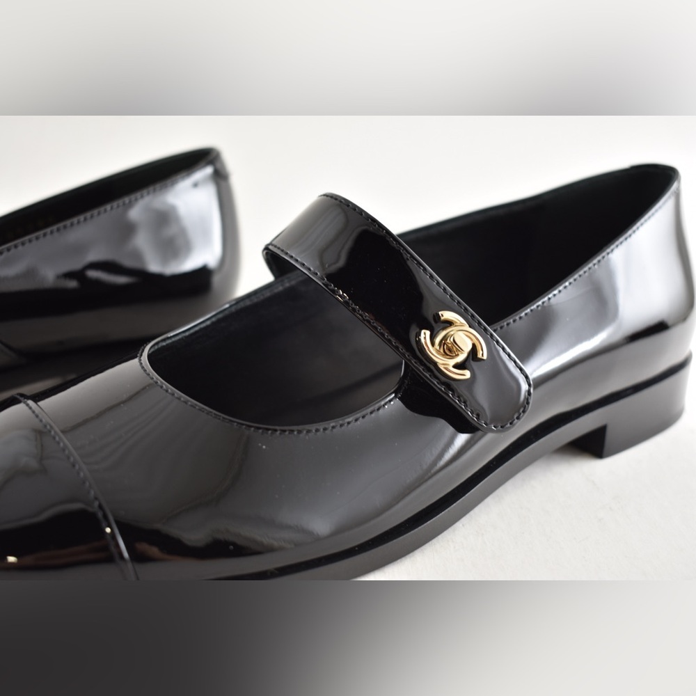 Chanel REV Black Patent Turnlock CC Mary Jane Moccasin Ballet Loafer Flat 36 - Picture 12 of 16